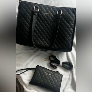 Lacoste Quilted Black Tote and Pouch Set
